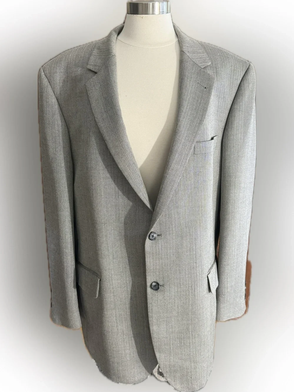 JOS. A. BANK Signature Gold Silk & Camel Hair Blazer – Men’s 46L – Gray Herringb